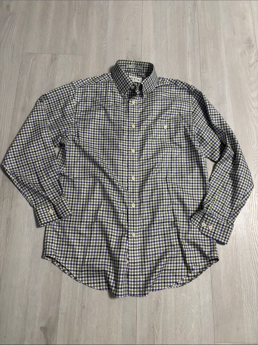 🔥BUNDLESALE Mens M Orvis Purple and Green Gingham Cotton Button-Down Shirt